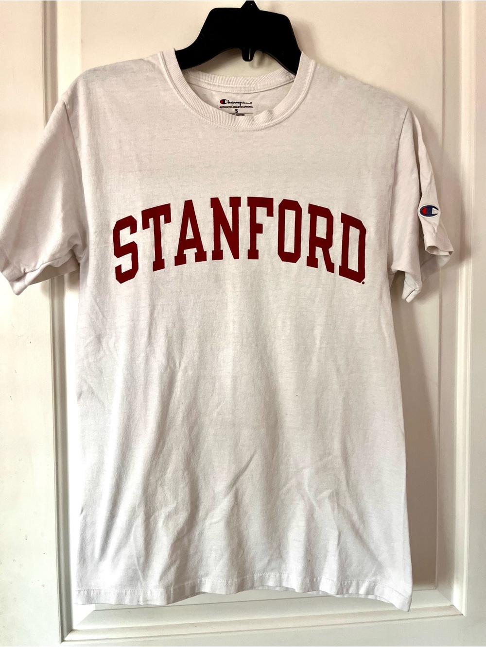 Champion White Short-Sleeve Tee with Red Stanford Arch